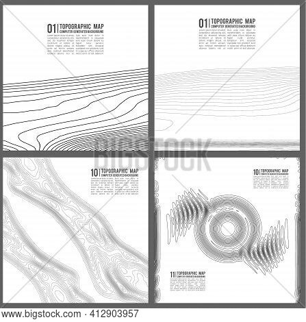 Geographic Mountain Topography Vector Illustration. Topographic Pattern Texture. Map On Land Vector 