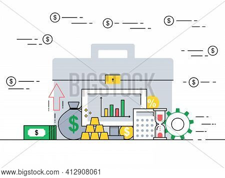 Investment Portfolio Concept In Flat Style Vector Illustration.