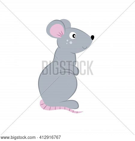 Drawing Of A Mouse Isolated On A White Background. Pets, Rats And Rodents, Small Animals From The Zo