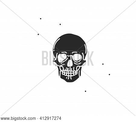 Hand Drawn Vector Abstract Stock Flat Graphic Illustration With Logo Element Of Magic Human Skull Si