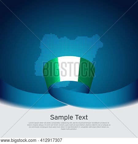 Nigeria Flag, Mosaic Map On Blue White Background. Vector Banner Design. Nigeria National Poster. Co