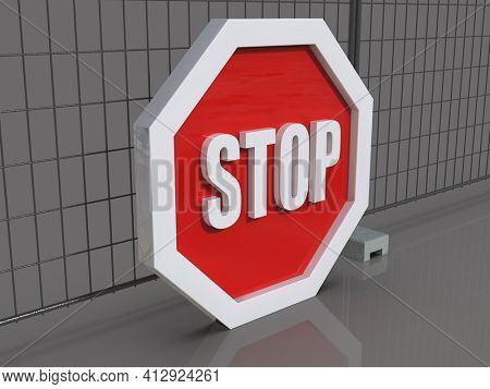 3d render STOP! You are Not Allowed Here, Red Octagonal Stop Roadsign with Big Hand Symbol for Prohibited Activities, Traffic Stop Blocking Sign, Prohibition Icon, No Entry Signal, Red Warning