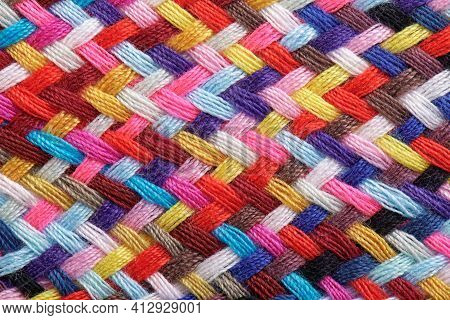 A Braid Of Multi Colored Sewing Threads, Macro Photography