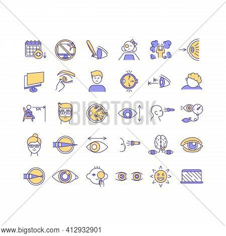 Eye Health Rgb Color Icons Set. Curing Vision System Of Human Body. Removing Dead Cells Of Bdy Organ