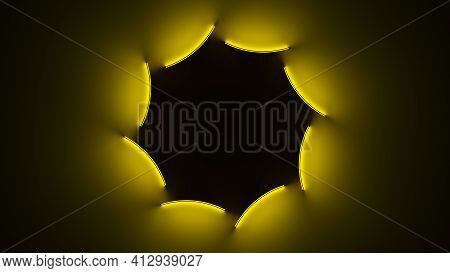 Circle With Inner Yellow Light Split To Parts And Transfrom To Outer Glow. Abstract Seamless Loop An