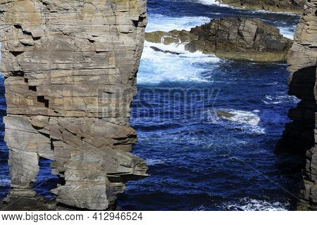 Yesnaby - Orkney (scotland), Uk - August 07, 2018: Yesnaby Cliffs Area, Stromnessr, Orkney, Scotland