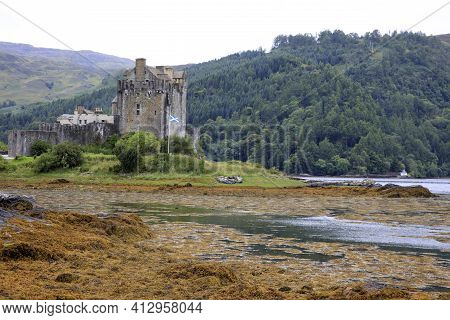 Dornie - Scotland, Uk - August 13, 2018: Eilean Donan Castle, Dornie, Scotland, Highlands, United Ki