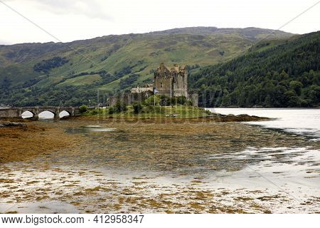 Dornie - Scotland, Uk - August 13, 2018: Eilean Donan Castle, Dornie, Scotland, Highlands, United Ki