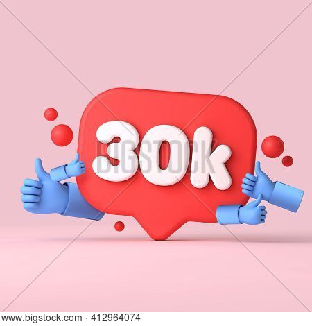 30 Thousand Followers Social Media Banner Thumbs Up. 3d Rendering