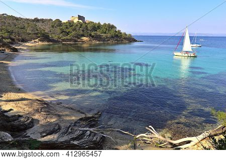 Beach Of Alycastre In Porquerolles, South Of France