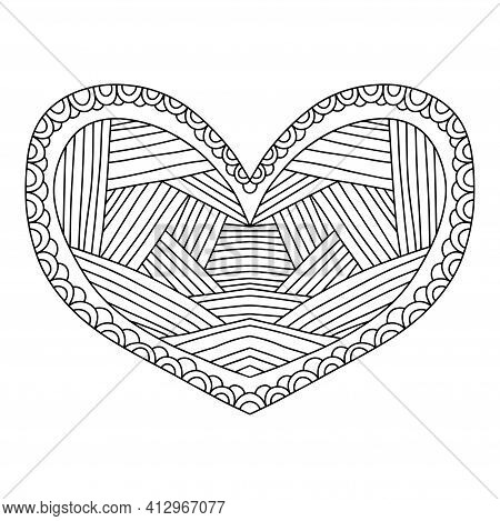 Heart Line Art Stock Vector Illustration. Heart Detailed Symmetry Coloring Page For Adults. Love Sym