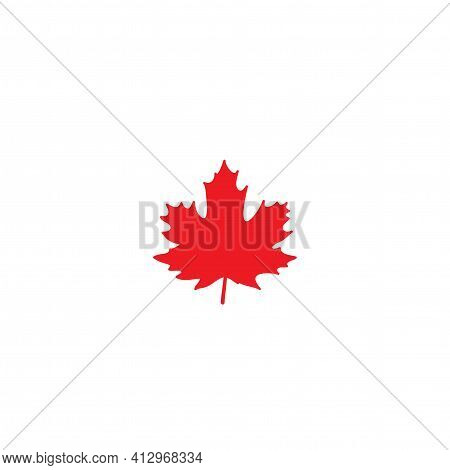 Shabby Red Maple Leaf With Little Stem. Vector Icon. Isolated On White. Autumn Single Leaf Silhouett