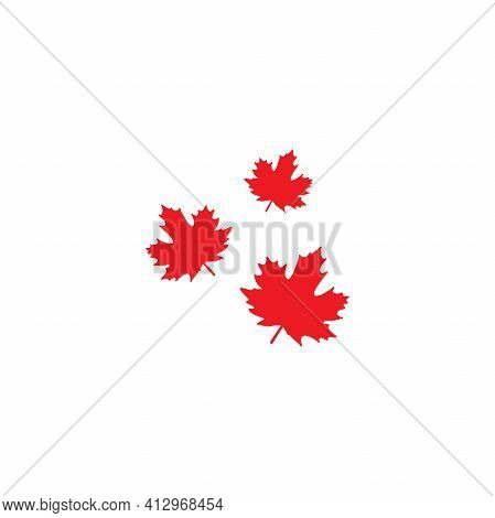 Three Shabby Red Maple Leaves Logo. Vector Icon. Isolated On White. Autumn Single Leaf Silhouette. N