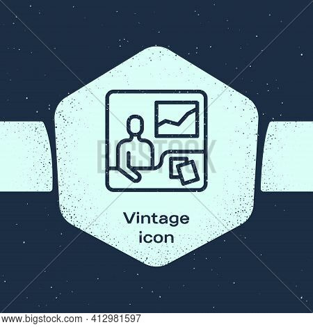 Grunge Line Trading Courses Icon Isolated On Blue Background. Distance Learning Finance Management, 