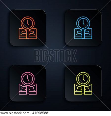 Color Neon Line Time Is Money Icon Isolated On Black Background. Money Is Time. Effective Time Manag