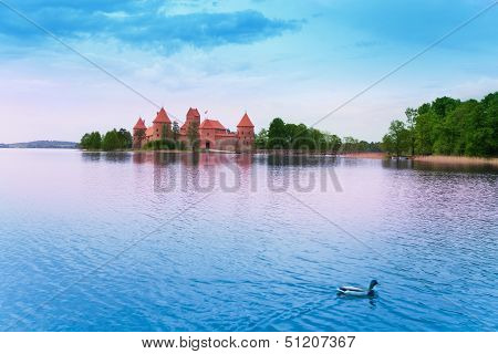 Panorama Of Trakai Castle And Lake Galve