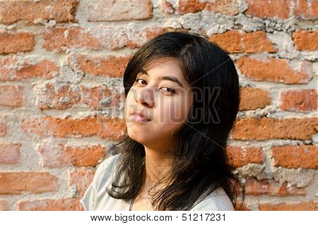 Pretentious Girl Over Brick Wall