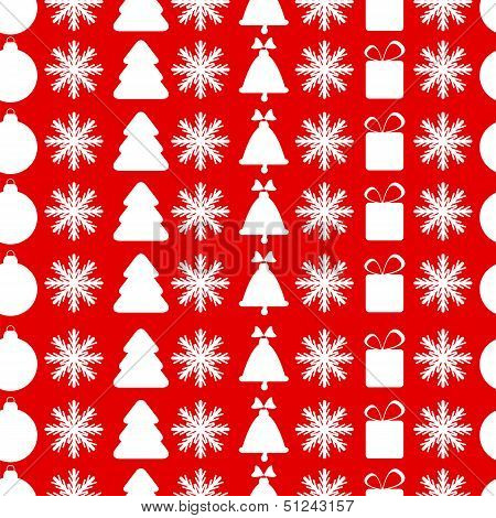 Christmas Seamless Pattern.new Year Background.white Christmas Symbols On A Red Background.vector