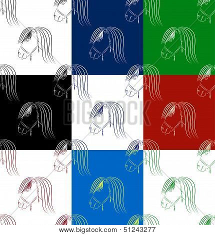 Varicolored set of hand draw seamless horse head  pattern