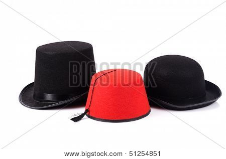 Various hats isolated on the white