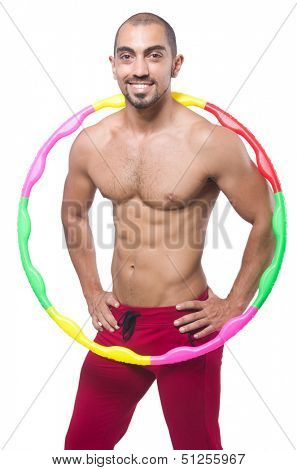 Man doing excecises with hula hoop