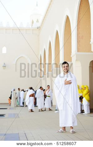 Muslim standing at Meeqat for Hajj