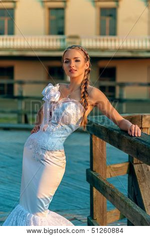 Beautiful Blonde Haired Woman In Bridal Dress