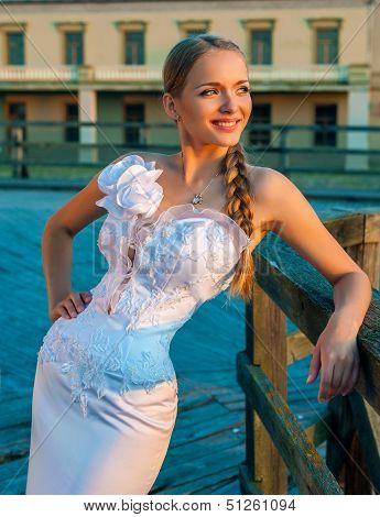 Beautiful Blonde Haired Woman In Bridal Dress
