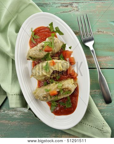 Stuffed Cabbage With Tomato Sauce, Top View