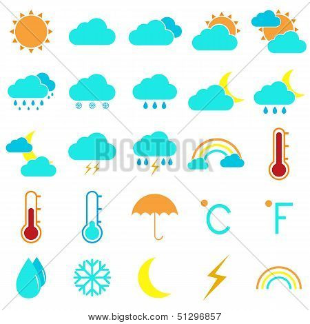 Weather And Climate Color Icons On White Background