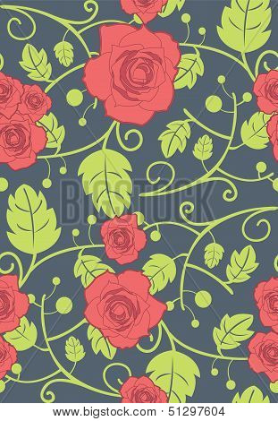 Vector seamless background with red roses