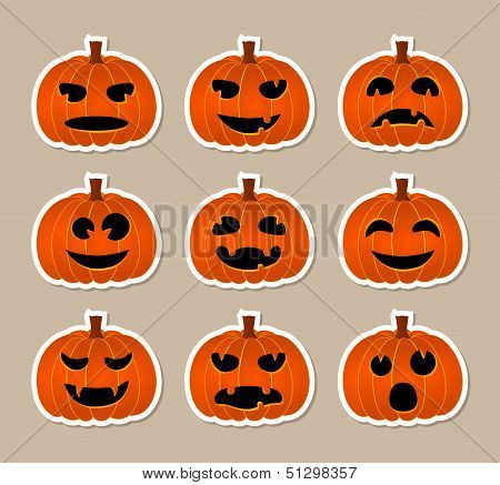 Halloween Stickers - Pumpkins With Different Emotions