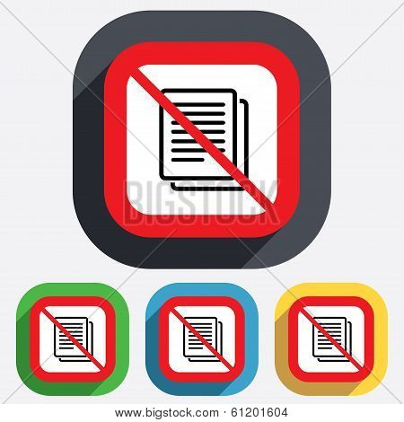 No Copy file sign icon. Duplicate document.