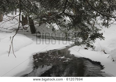 Snow over river