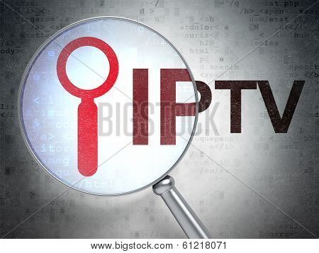 Web design concept: Search and IPTV with optical glass