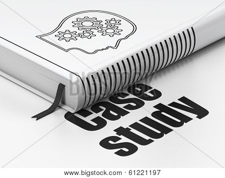 Education concept: book Head With Gears, Case Study on white background