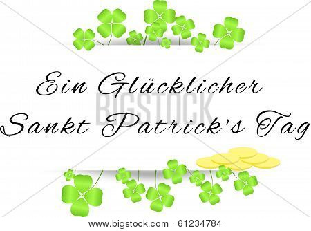 Board With Greetings On St. Patrick's Day With Four-leaf Clovers And Gold Coins