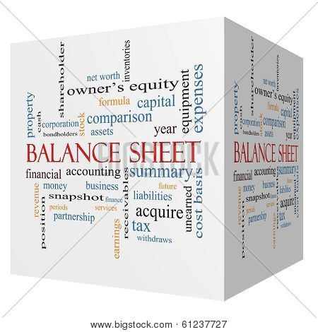 Balance Sheet 3D Cube Word Cloud Concept