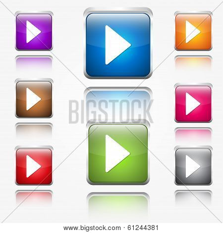 Play Round Corner Glossy Vector Web Icon Button Set