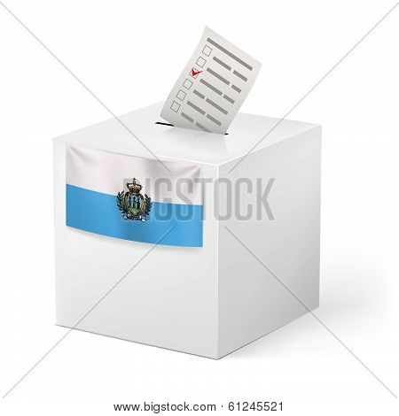 Ballot box with voting paper. San Marino