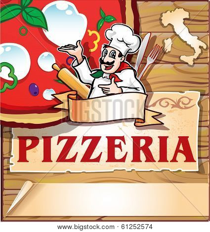 Pizzeria Background With Italian Chef