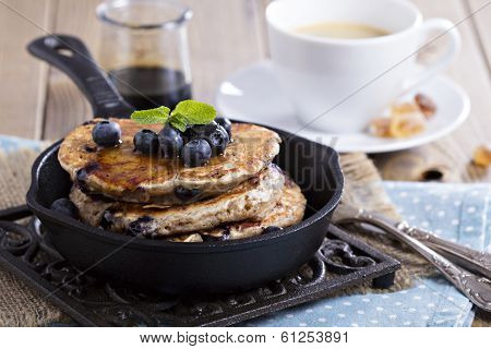 Pancakes with banana and blueberries