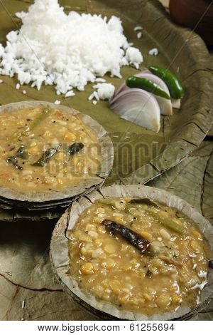 Panchkuti dal with rice from India