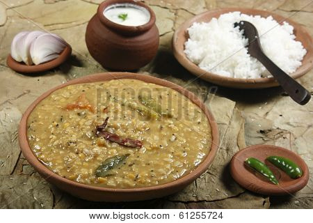 Panchkuti dal with rice from India
