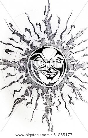 Handmade tattoo sketch over white paper
