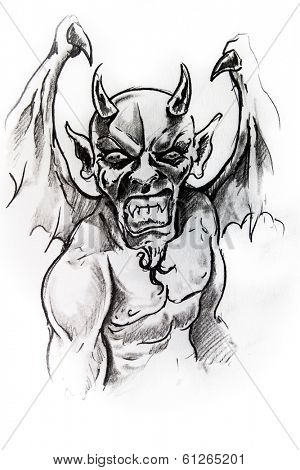 Handmade tattoo sketch over white paper