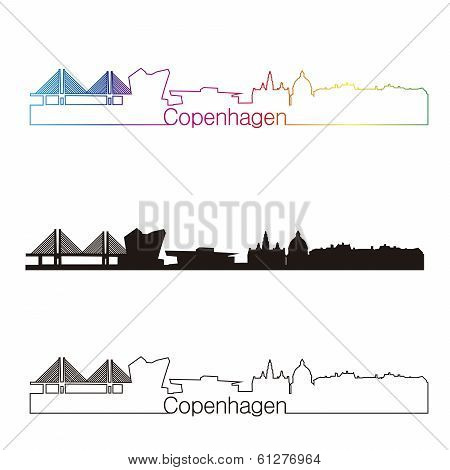 Copenhagen Skyline Linear Style With Rainbow