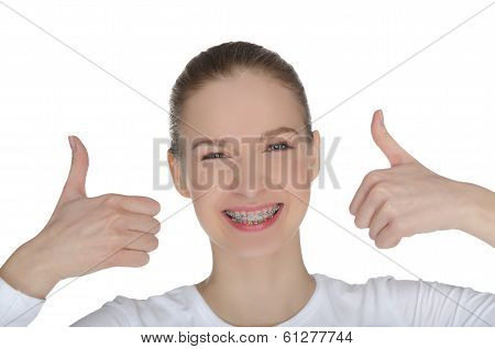 Smiling Happy Girl With Braces
