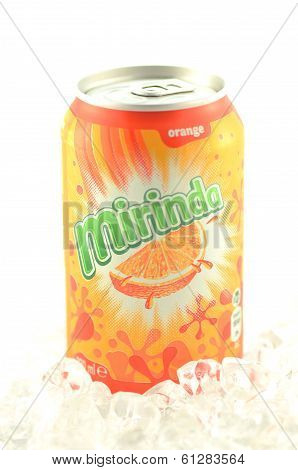 Mirinda drink in a can isolated on white background