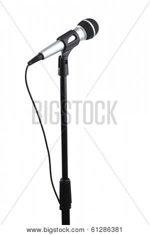 Microphone on stand cutout, isolated on white background